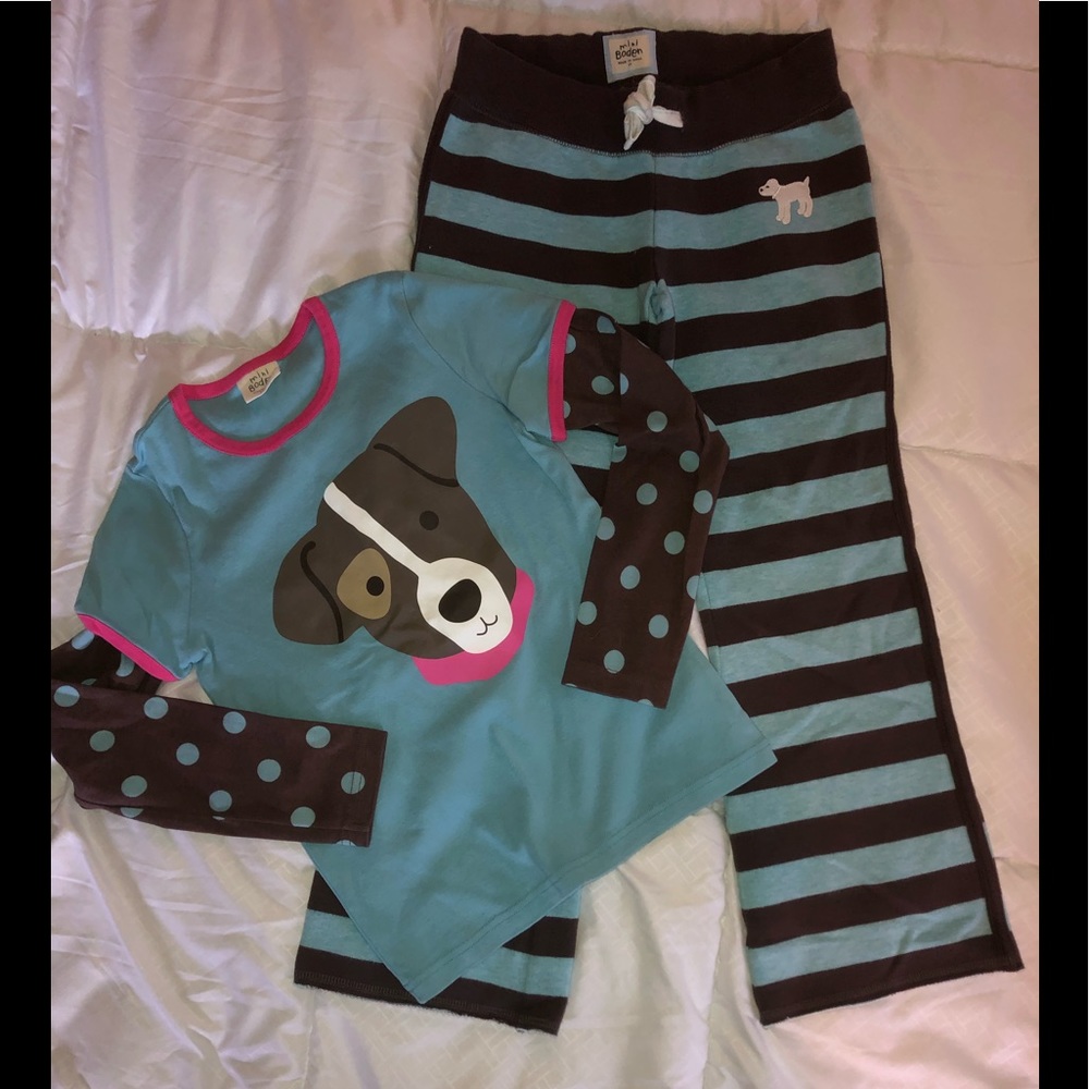 EUC Mini Boden puppy shirt & sweatpants size 8-10y